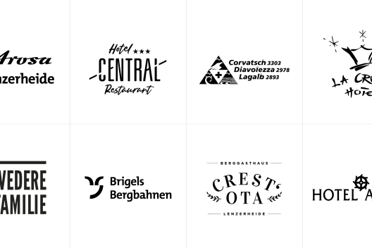 Übersicht der Partnerlogos von Arosa Lenzerheide, Hotel Central, Corvatsch Diavolezza Lagalb, La Cruna, Belvedere, Brigels, Crest’ota und Hotel Alpsu.