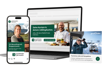 Mockup graubünden job match app auf unterschiedlichen Geräten